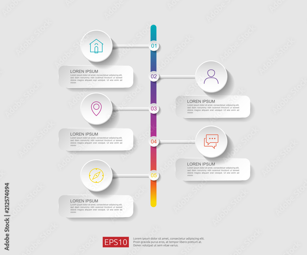 5 steps infographic. timeline design template with 3D paper label, integrated circles. Business concept with options. For content, diagram, flowchart, steps, parts, workflow layout, chart 5 steps infographic. timeline design template with 3D paper label, integrated circles. Business concept with options. For content, diagram, flowchart, steps, parts, workflow layout, chart