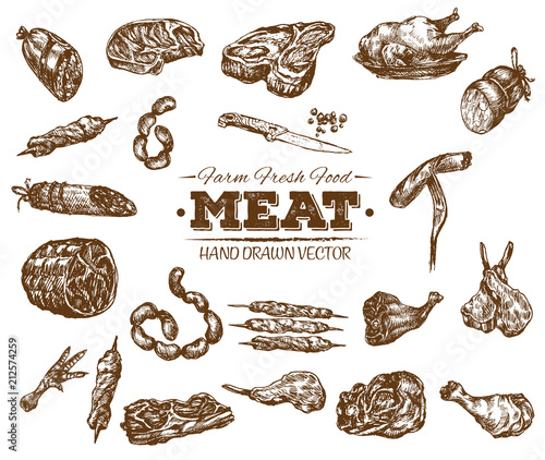 Collection of hand drawn meat sketch