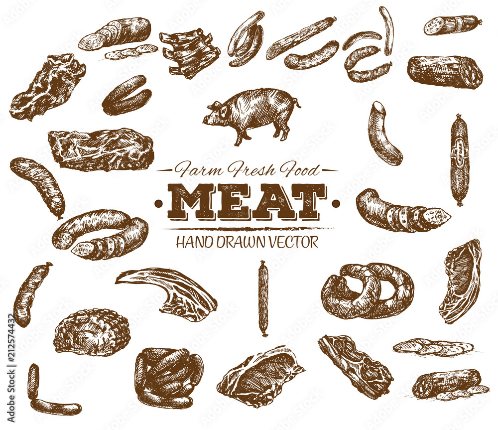 Collection of hand drawn meat sketch Collection of hand drawn meat sketch