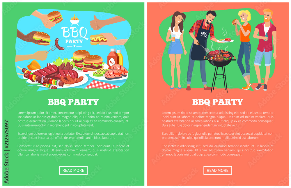 BBQ Party Collection Web Pages Vector Illustration