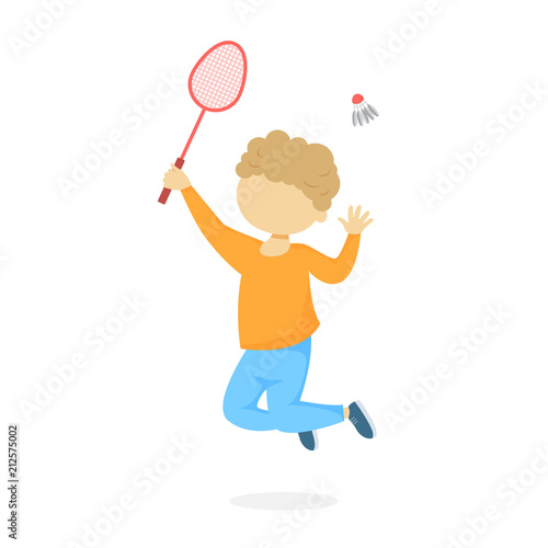 Little cute boy playing badminton