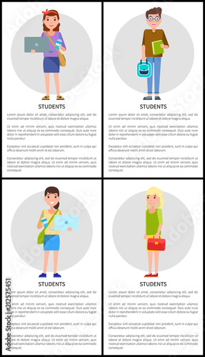 Students Set of Posters with Freshmen Student Girl