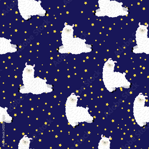 Cute lama, doodle vector illustration. Collection of cartoon characters, stickers, patches. Seamless background, wallpaper, pattern, texture