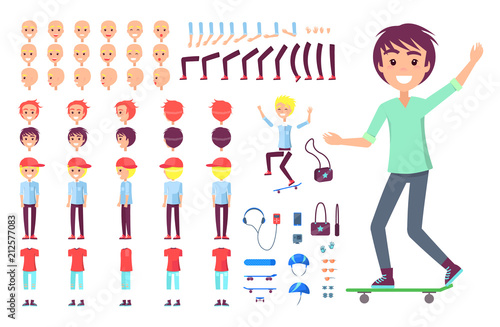 Smiling Skater Banner, Color Vector Illustration