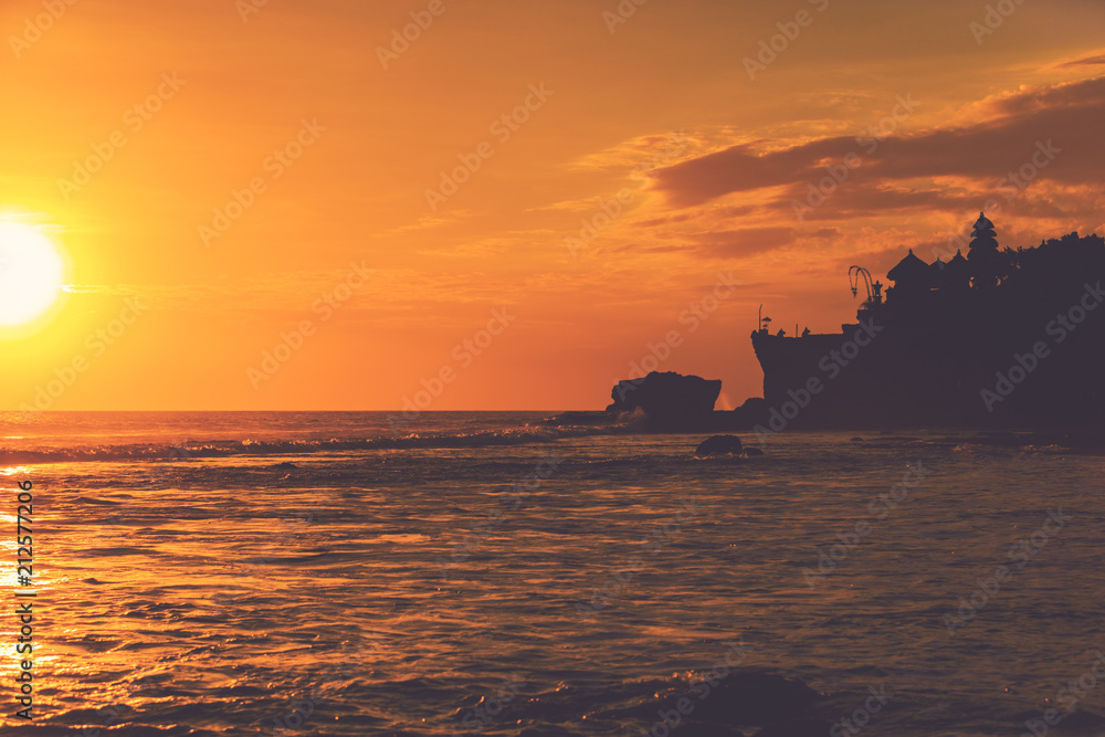 Silhouette of Tanah Lot temple in Bali, Indonesia.