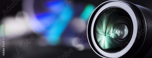 Dslr camera lens isolated. Zoom lens close up. Photography lens background