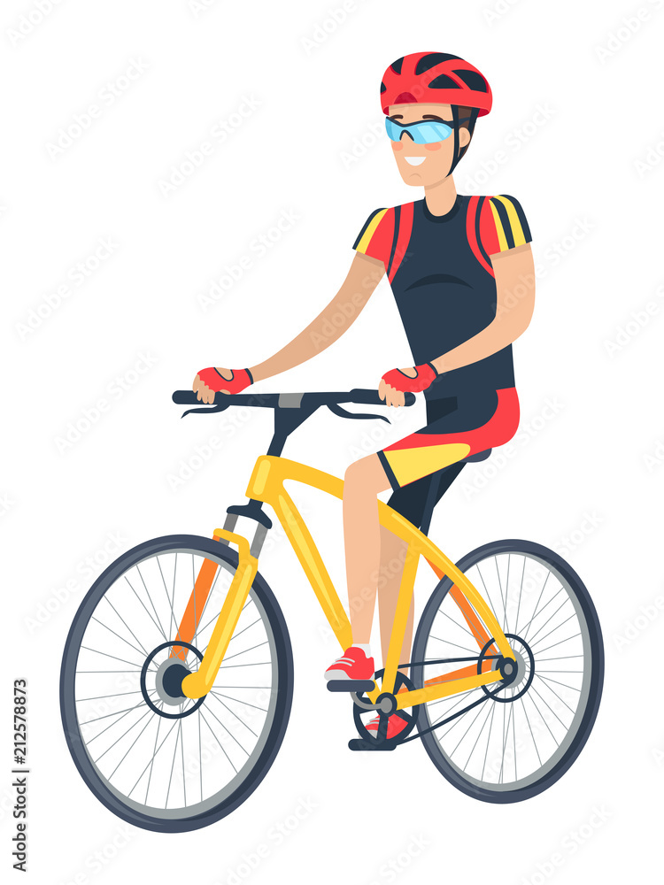 Riding Man with Smile and Bike Vector Illustration Riding Man with Smile and Bike Vector Illustration
