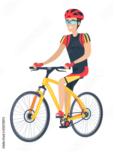 Riding Man with Smile and Bike Vector Illustration