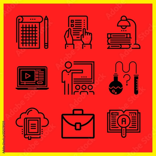 Simple 9 icon set of edication related classroom, case, learning and lecture vector icons. Collection Illustration
