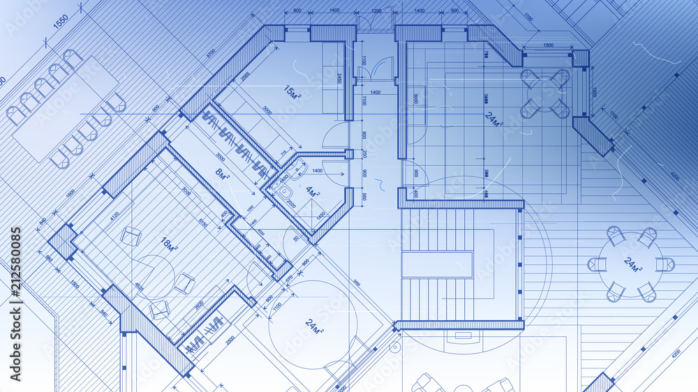 Architecture design: blueprint plan - vector illustration of a plan modern residential building / technology, industry, business concept illustration: real estate, building, construction, architecture
