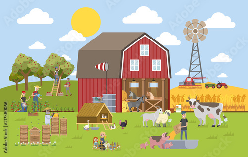 Summer landscape with farm