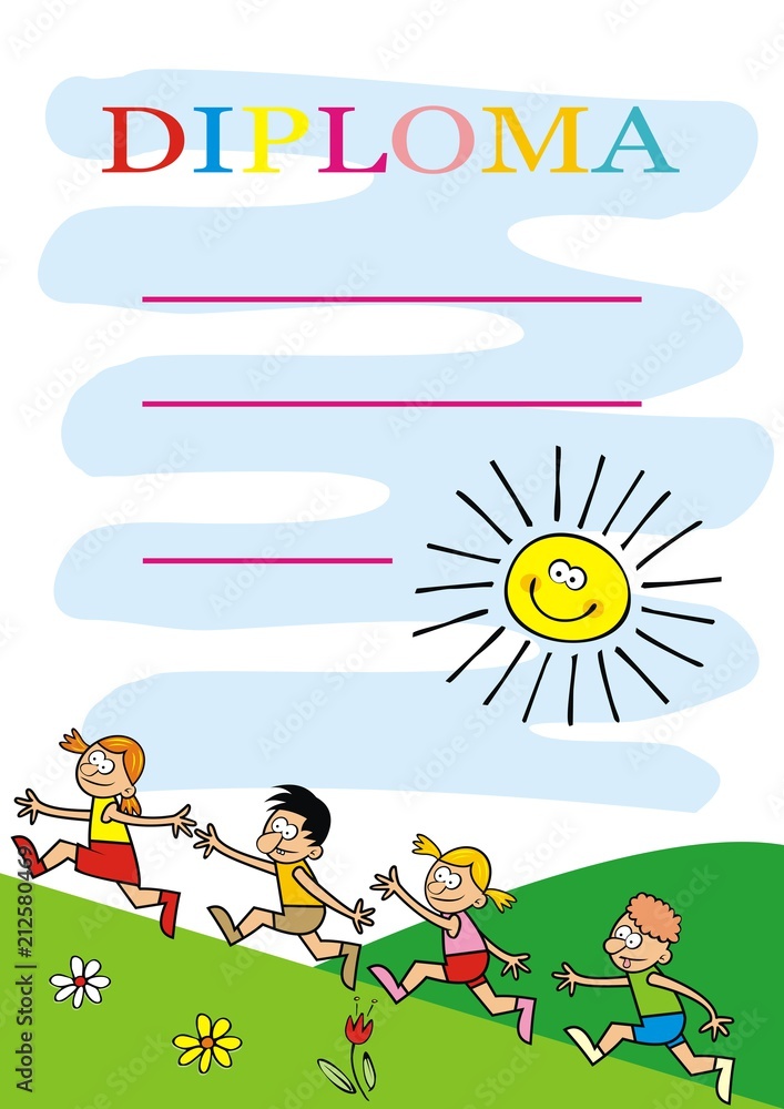 Fototapeta premium Running kids, diploma, concept, eps