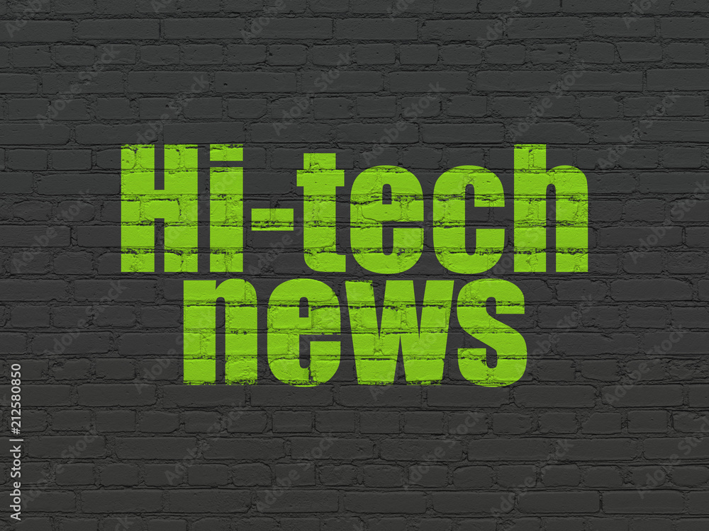 News concept: Painted green text Hi-tech News on Black Brick wall background News concept: Painted green text Hi-tech News on Black Brick wall background