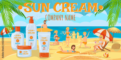 Sunscreen for whole Family. Vector Illustration.