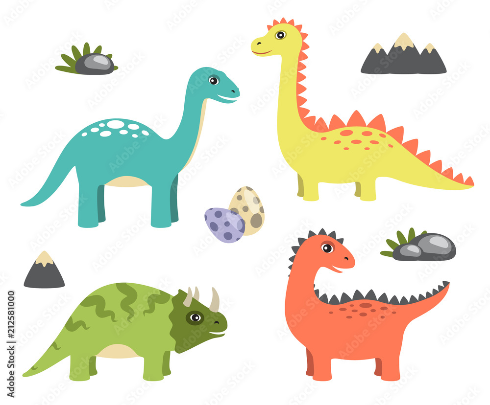 Dinosaurs Collection and Icons Vector Illustration Dinosaurs Collection and Icons Vector Illustration
