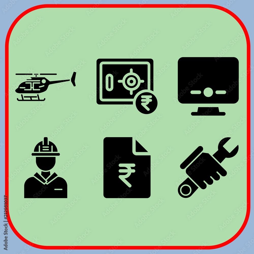 Simple 6 icon set of business related file, helicopter, engineer and repair vector icons. Collection Illustration Simple 6 icon set of business related file, helicopter, engineer and repair vector icons. Collection Illustration