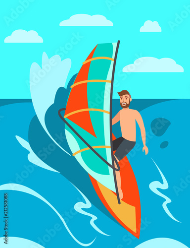 Man is riding Surf. Surf Rental. Windsurf Rental