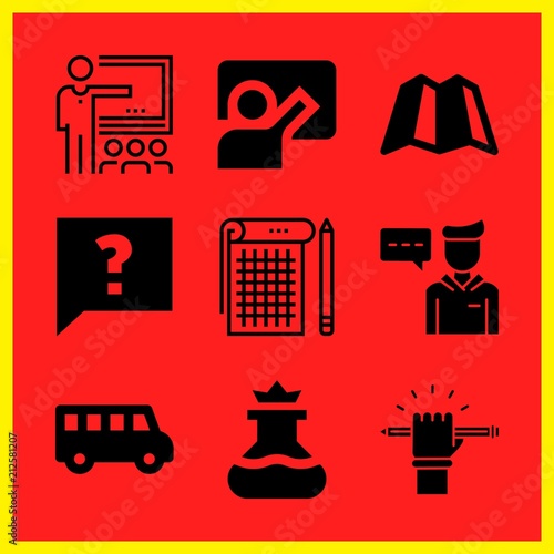 Simple 9 icon set of edication related education, blackboard, map and faq vector icons. Collection Illustration