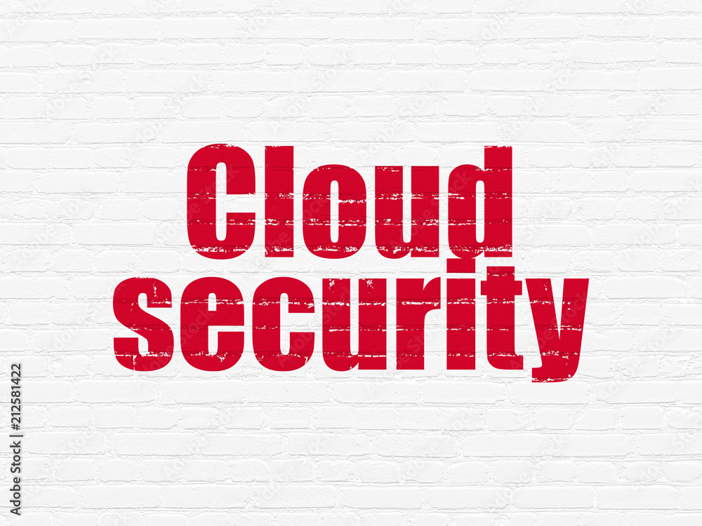 Cloud computing concept: Painted red text Cloud Security on White Brick wall background