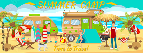 Summer Camp on Beach. Vector Illustration.