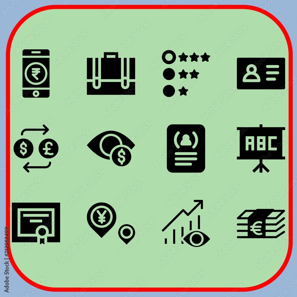Simple 12 icon set of business related money, document, blackboard and profits vector icons. Collection Illustration Simple 12 icon set of business related money, document, blackboard and profits vector icons. Collection Illustration