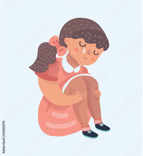  Sad girl cartoon sitting alone