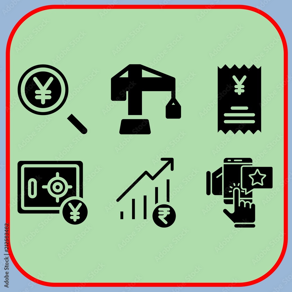 Simple 6 icon set of business related yen, safebox, feedback and invoice vector icons. Collection Illustration Simple 6 icon set of business related yen, safebox, feedback and invoice vector icons. Collection Illustration