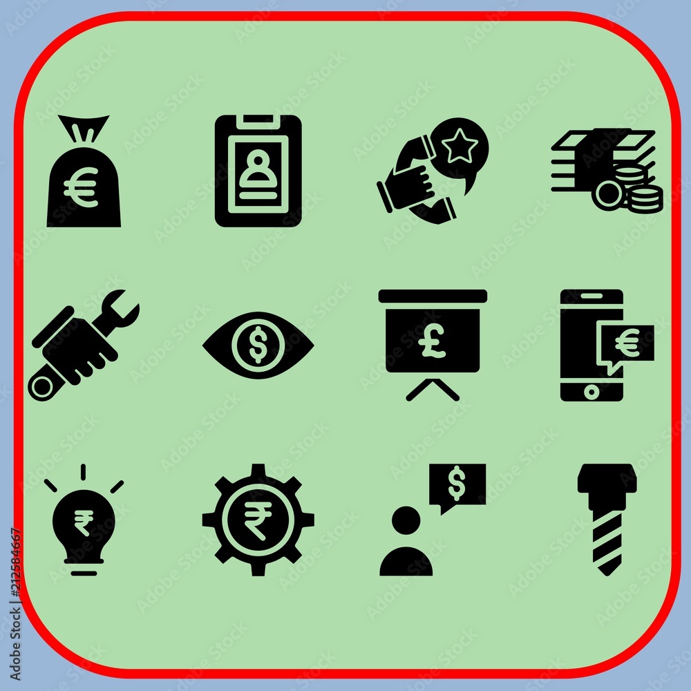 Simple 12 icon set of business related screw, money bag, presentation and clipboard vector icons. Collection Illustration Simple 12 icon set of business related screw, money bag, presentation and clipboard vector icons. Collection Illustration