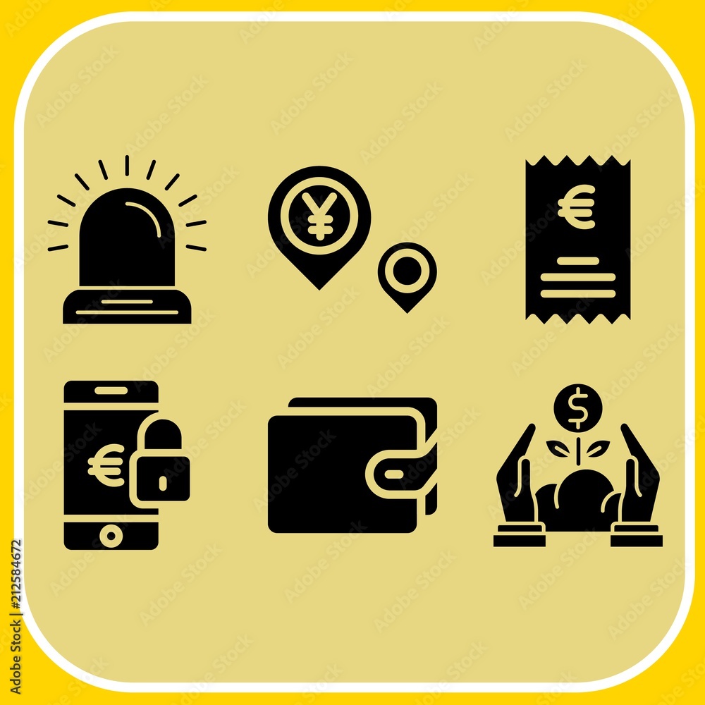 Simple 6 icon set of business related wallet, smartphone, growth and invoice vector icons. Collection Illustration Simple 6 icon set of business related wallet, smartphone, growth and invoice vector icons. Collection Illustration