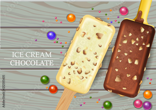 White chocolate and Milk Chocolate ice creams Vector realistic. Product mock ...