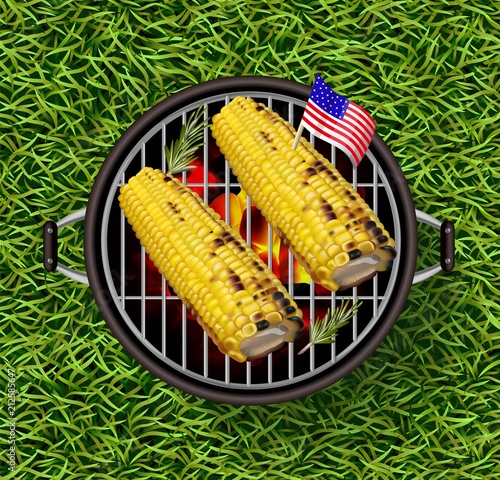 Corn on the Grill Vector realistic. Delicious fresh products. 3d Detailed Tem...