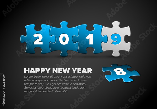 New Year card made from blue and white puzzle pieces
