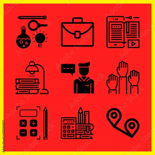 Simple 9 icon set of edication related distance, student, science and studying vector icons. Collection Illustration