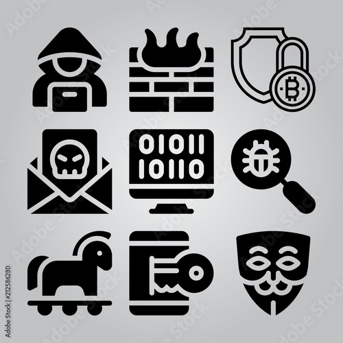 Simple 9 icon set of hacker related [iconsRandom:4] vector icons. Collection Illustration