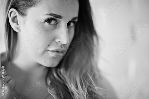 Beautiful young adult girl home portrait