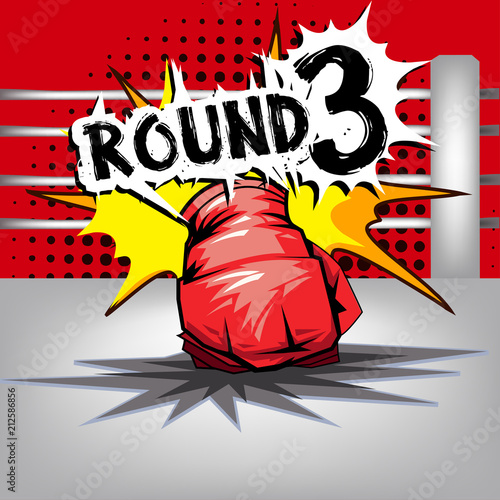 Punch boxing comic style and red corner with round:3