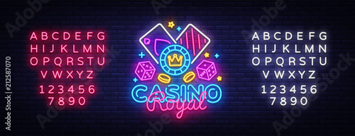 Casino Royal Neon Logo Vector. Casino neon sign, design template, modern trend design, casino neon signboard, night bright advertising, light banner, light art. Vector. Editing text neon sign
