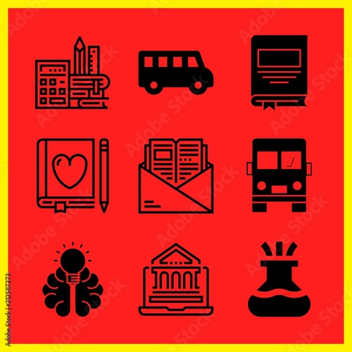 Simple 9 icon set of edication related knowledge, learning, flask and online education vector icons. Collection Illustration