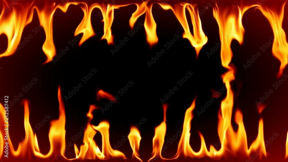 Fire flame frame isolated on black background. Seamless looping / tracking shot Fire flame frame isolated on black background. Seamless looping / tracking shot