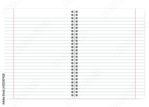 Open letter format spiral notebook lined pages with margin mockup