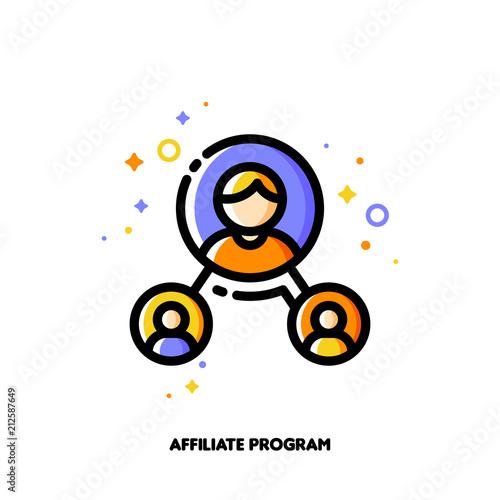 Affiliate marketing, partner program or referrals network concept. Icon with group of people. Flat filled outline style. Pixel perfect 64x64. Editable stroke