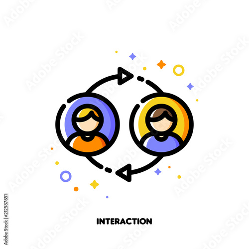 User interaction, people communication or customer discussion concept. Icon with two abstract users. Flat filled outline style. Pixel perfect 64x64. Editable stroke