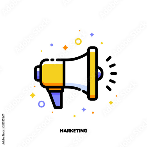 Digital media marketing business icon with megaphone. Flat filled outline style. Pixel perfect 64x64. Editable stroke