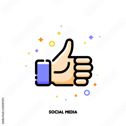 A like button for social networking services, internet forums, news websites and blogs. Icon with thumbs up. Flat filled outline style. Pixel perfect 64x64. Editable stroke