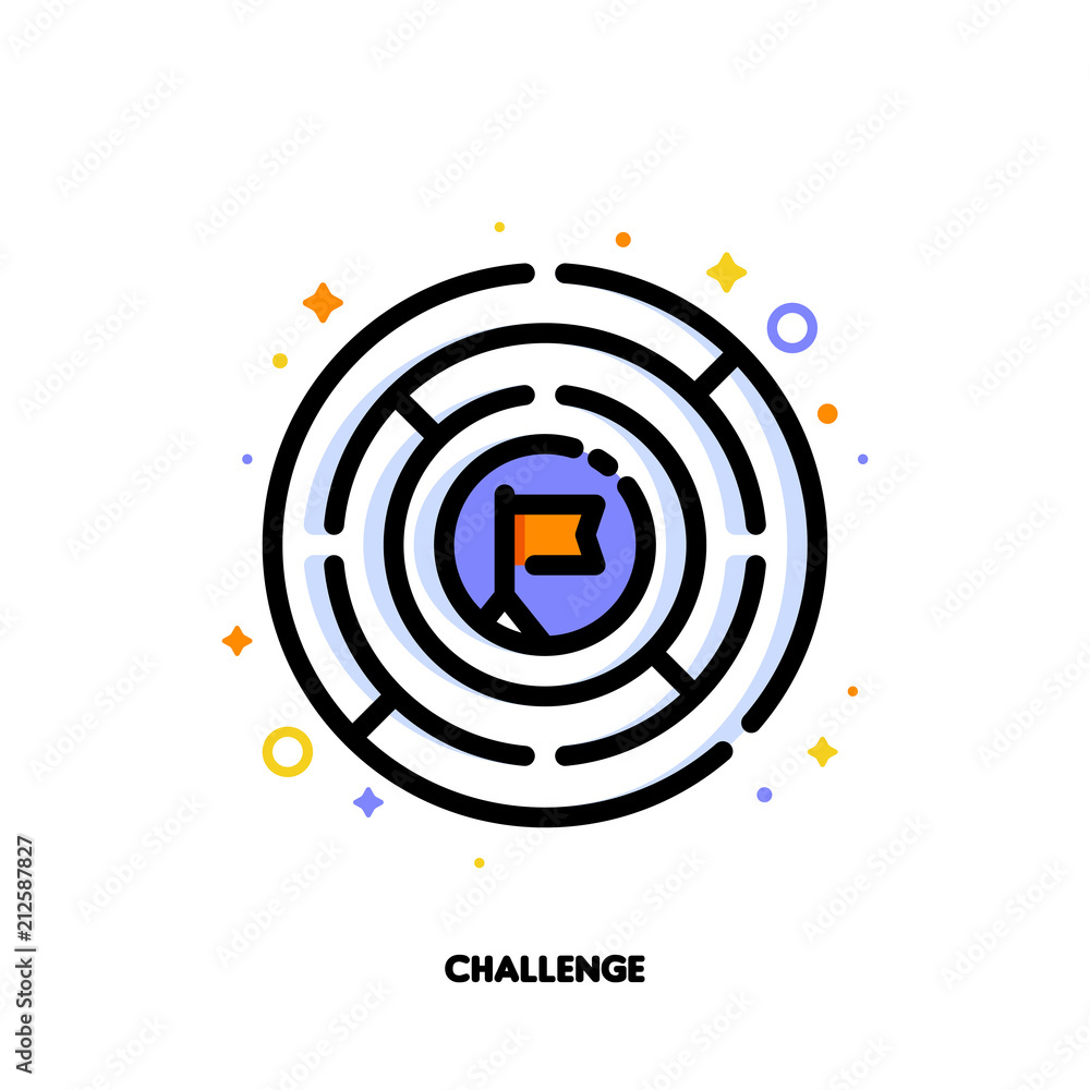 Icon of round labyrinth or maze for business challenge concept. Flat ...