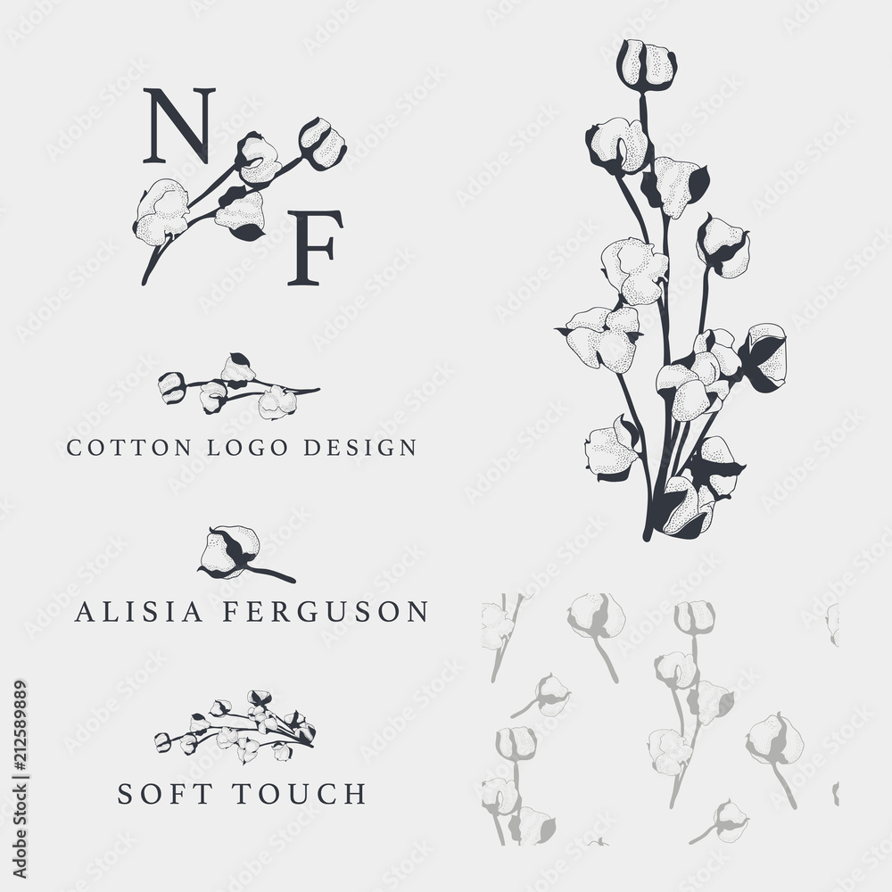 Cotton flower vector hand drawn Logo templates, branding. Cotton flower vector hand drawn Logo templates, branding.