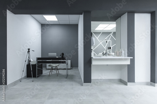 Reception of dental clinic, interior photo with design elements
