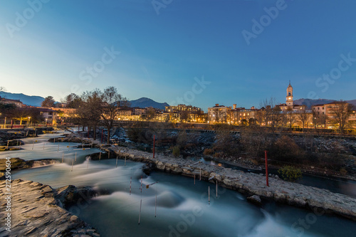 An evening  Blue Hour in Ivrea Piemonte Italy canoe Stadium
