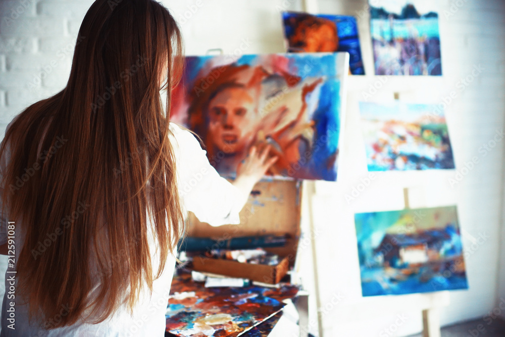 Young european artist girl, art, paintings, fantasy Young european artist girl, art, paintings, fantasy