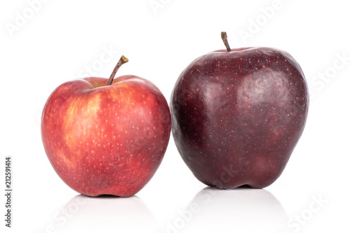 Pair of fresh apples red delicious isolated on white background light and deep red.